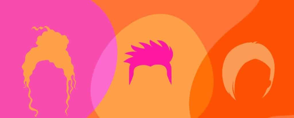 Illustration of hairstyles in bright colours